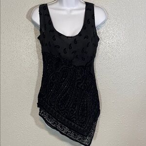 E by Eci Women’s Black Sheer Paisley Beaded Tank Top – Size 6